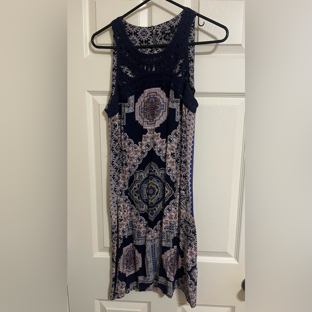 Elegant Navy and Wine Patterned Dress